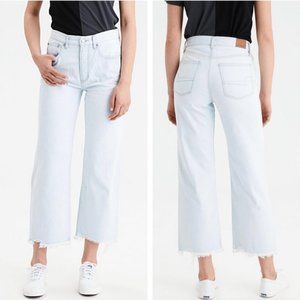 AEO Wideleg Crop Jean Chewed Hem Button Fly 8S
